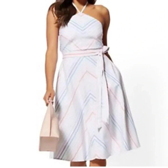 New York And Company Pastel Rainbow Stripe Halter Dress Size Small - Picture 1 of 14